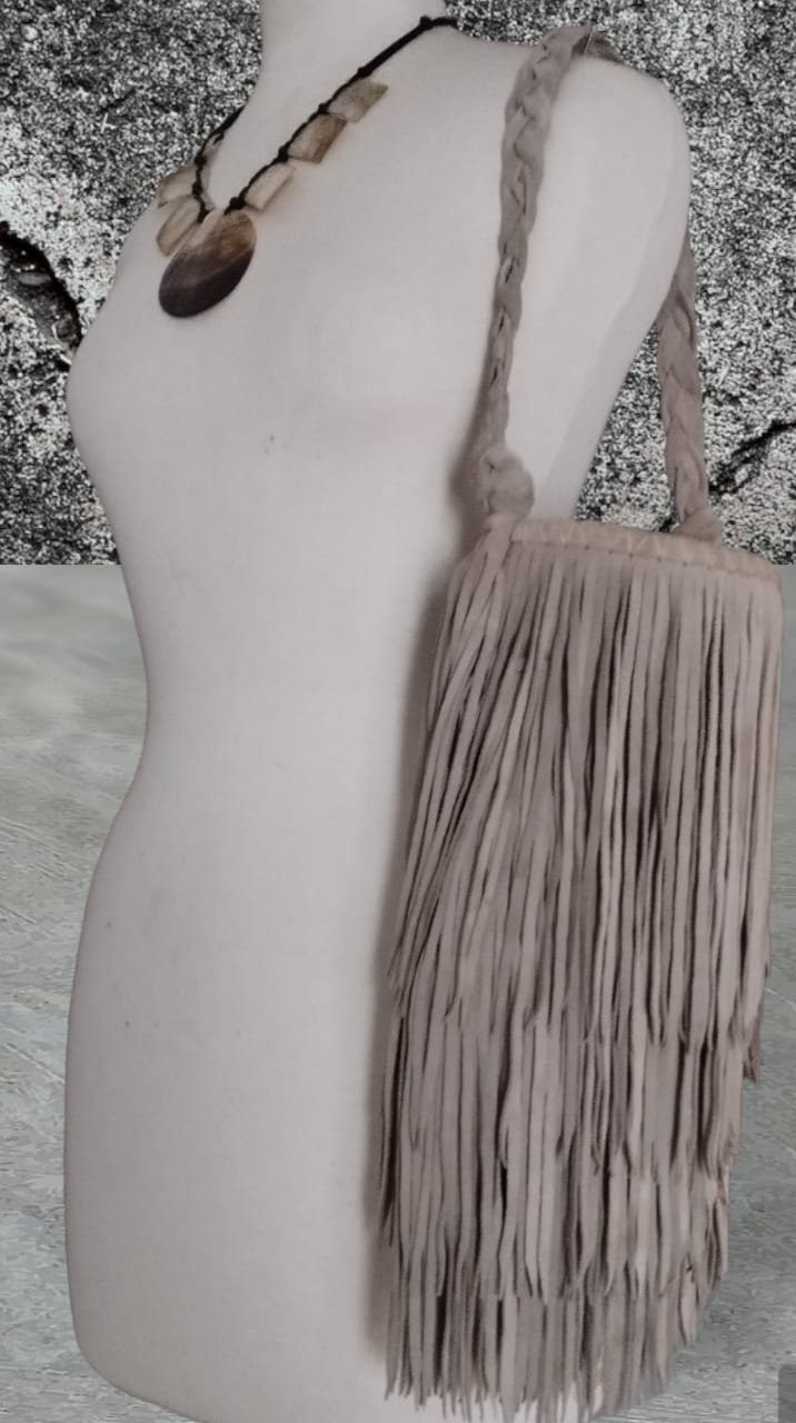 Leather bag archive beige fringe レザーバッグ Women's Tan Fringe Suede Biker Jacket, White Print Casual
