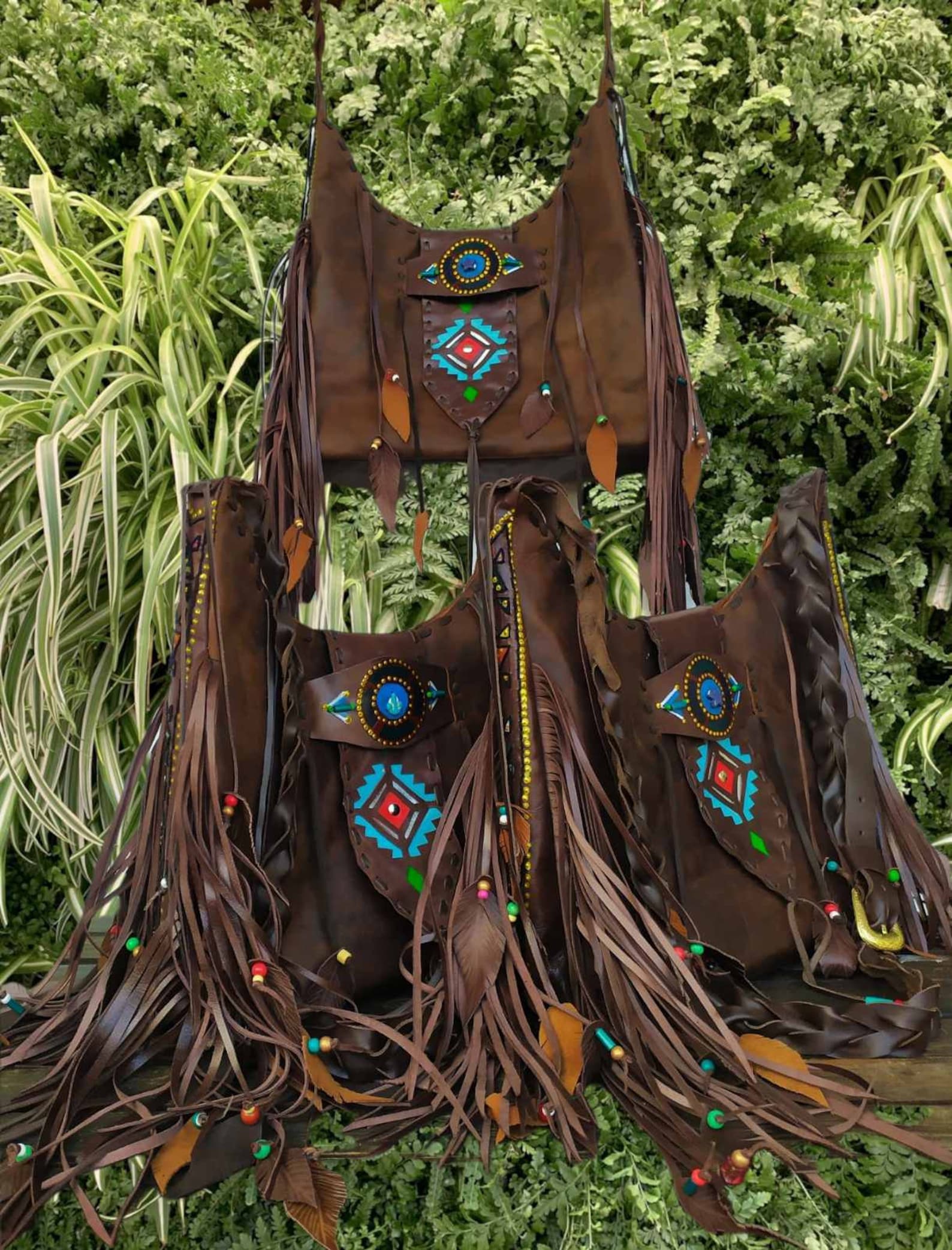 Dark Brown Crossbody Leather Bag. Boho Fringed. Handmade Etsy