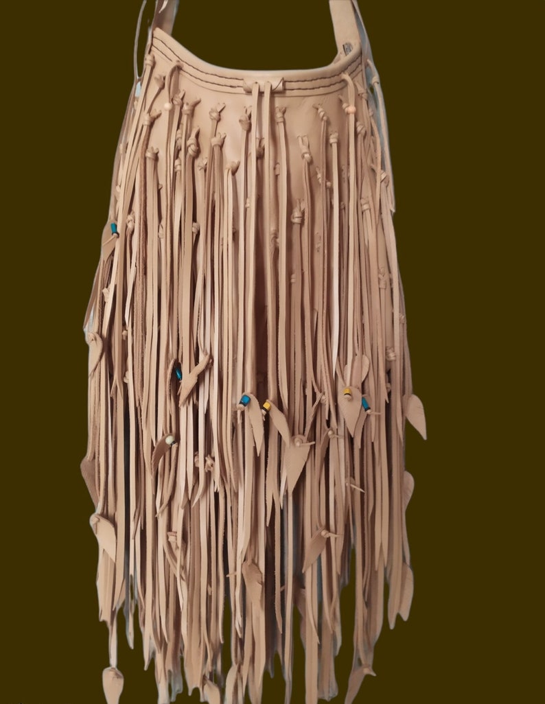 Natural Tanned Leather Crossbody Fringed Bag.boho Etsy