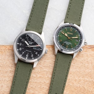 20mm Quick Release Green Sailcloth Watch Band - Leather Backed