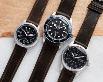 18mm 19mm 20mm 22mm Quick Release Leather Watch Strap Full Stitch Fit Rolex Omega Seiko Samsung Citizen - Dark Olive Brown