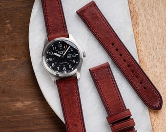 18mm 20mm 22mm Quick Release Italian Leather Watch Strap fits Omega Rolex Seiko Hamilton Citizen Fossil Samsung Apple Tudor - Red Brown