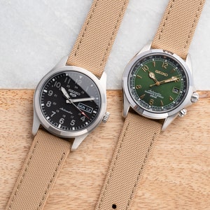20mm 2 Piece Quick Release Sailcloth Canvas / Leather Backed Field Watch Band Fits Rolex Omega Seiko Hamilton Samsung Apple Timex-  Khaki