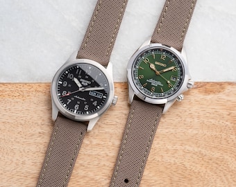 20mm 2 Piece Quick Release Sailcloth Canvas / Leather Backed Field Watch Band Fits Rolex Omega Seiko Hamilton Samsung Apple -  Gray Brown