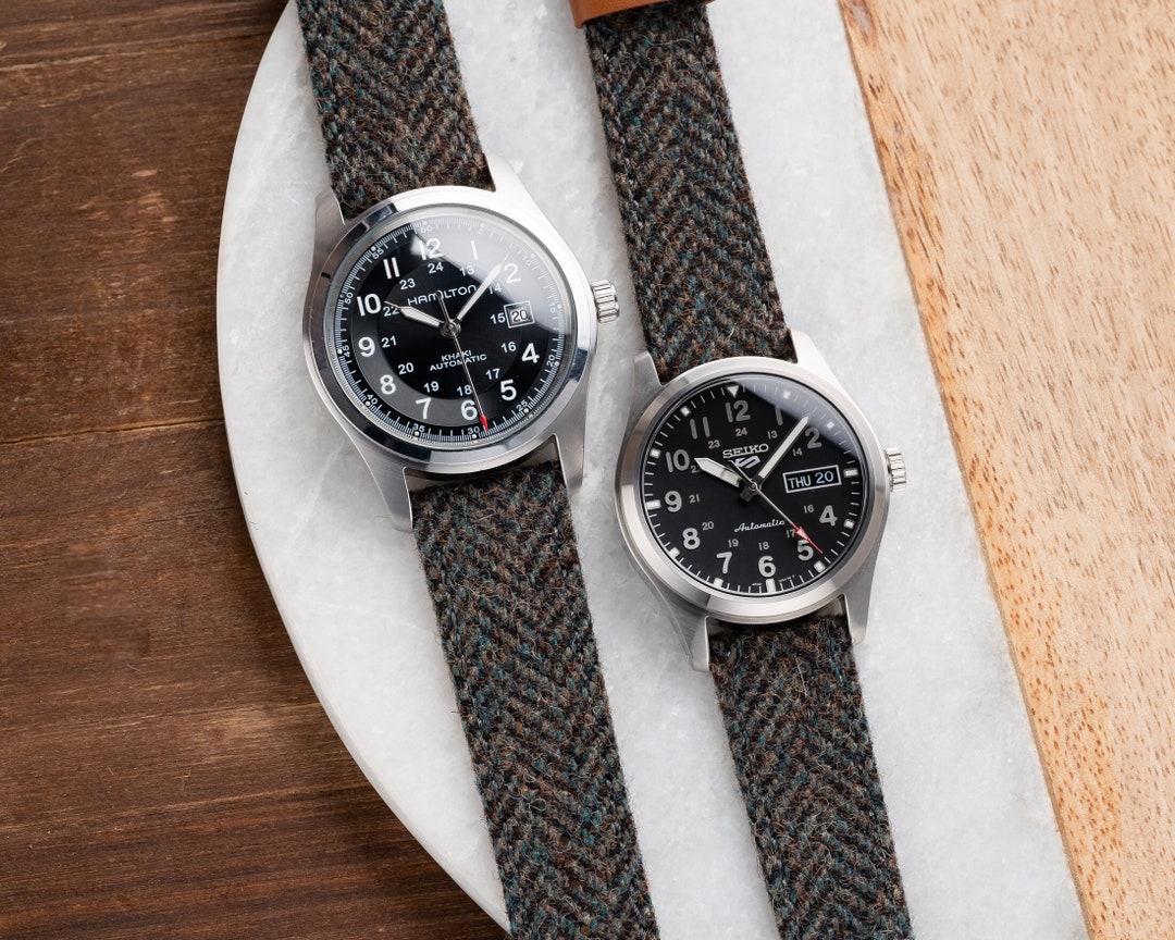 20mm 22mm Quick Release Watch Strap Herringbone Tweed Wool / Leather Fits Omega Rolex Hamilton