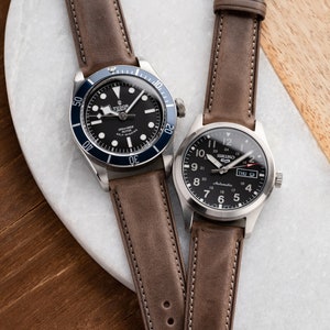 18mm 19mm 20mm 22mm Quick Release Genuine Leather Padded  Watch Strap - Fits Seiko Rolex Omega Fossil Hamilton - Gray Brown