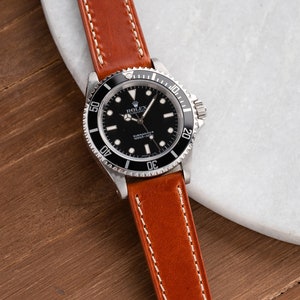20mm 22mm Quick Release Handmade Genuine Leather Watch Strap - Orange Brown Full Stitch - fits Omega Rolex Hamilton Timex Seiko Fossil