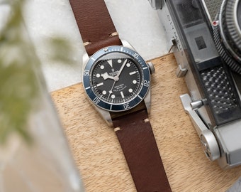 22mm Quick Release HANDMADE Genuine Leather Watch Strap fits Omega Rolex Tudor Hamilton Seiko Fossil Citizen Orient - Dark Brown