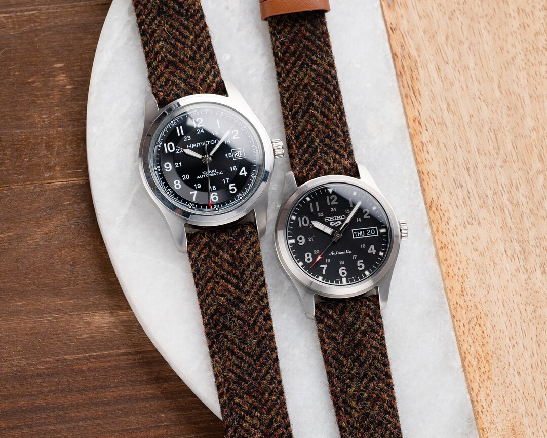 20mm 22mm Quick Release Watch Strap Herringbone Tweed Wool / Leather ...