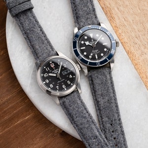 18mm 20mm 22mm Quick Release Wool / Leather Backed Watch Strap fits Omega Rolex Hamilton Timex Seiko Fossil Tudor Samsung - Gray