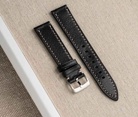 Black Leather Strap with Leather Woven Through - 3/4 inch (19mm