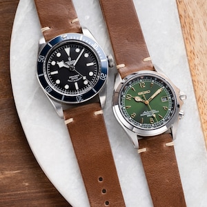 18mm 20mm 22mm Handmade Quick Release Horween Chromexcel Leather Watch Strap fits Omega Rolex Seiko Hamilton Fossil Tudor - Natural Brown