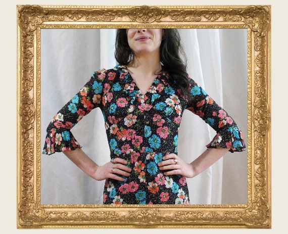 1970’s Lurex Ruffle Sleeve Disco Maxi - Small
