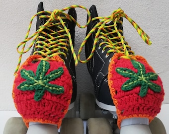 Crochet Hemp Leaf Roller Skate Toe Protector and Laces set for Adult Roller Skates