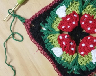 Mushroom Granny Square Crochet Pattern - Fly Agaric Toadstool (Digital PDF)