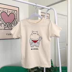 Kids tshirt Super buddy with hand embroidery - Tshirt Buddy - Hippo, be hungry.