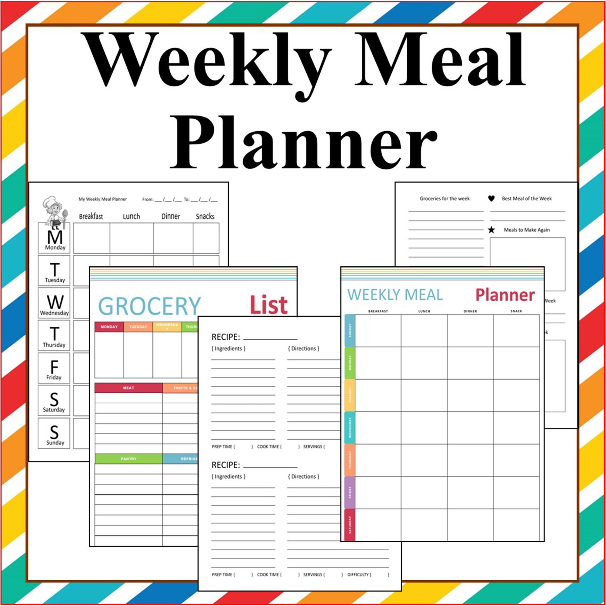 Weekly Menu Planner, Meal Planner Binder Organizer, Printable Weekly ...