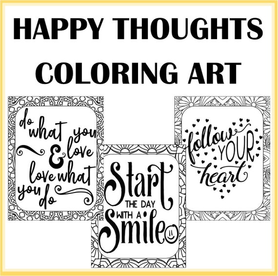 Happy Thoughts Word Art Coloring Printable Happy Thoughts To Etsy