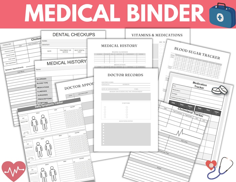 Medical Binder Printables- Health and Wellness Sheets-medical ...