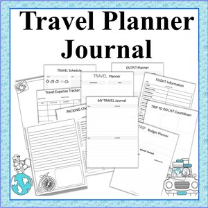 Travel Journal Binder – 45 Printable Travel Planning Pages, Checklists, Budget Tracker & Coloring Sheets | Digital Download