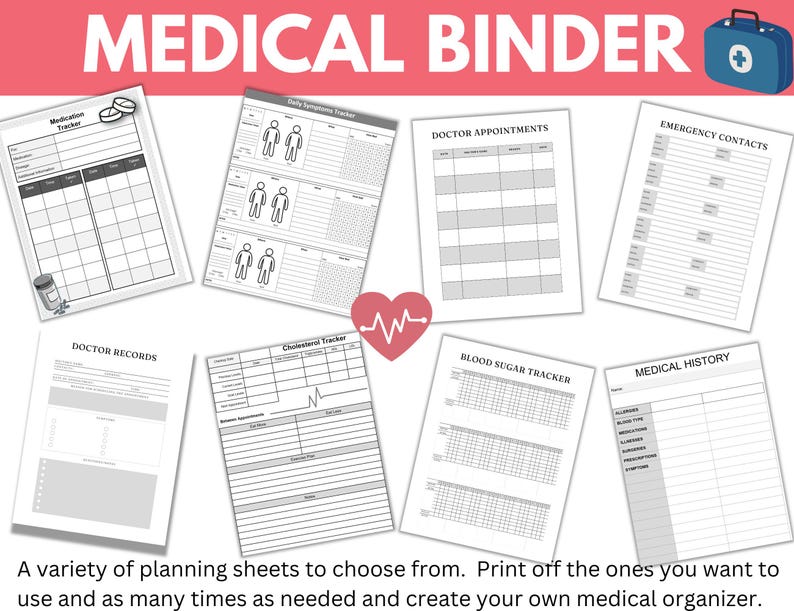 Medical Binder Printables- Health and Wellness Sheets-medical ...