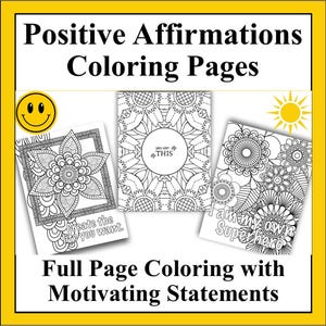 Páginas para colorir com afirmações positivas – 30 designs edificantes com declarações motivacionais (download digital)
