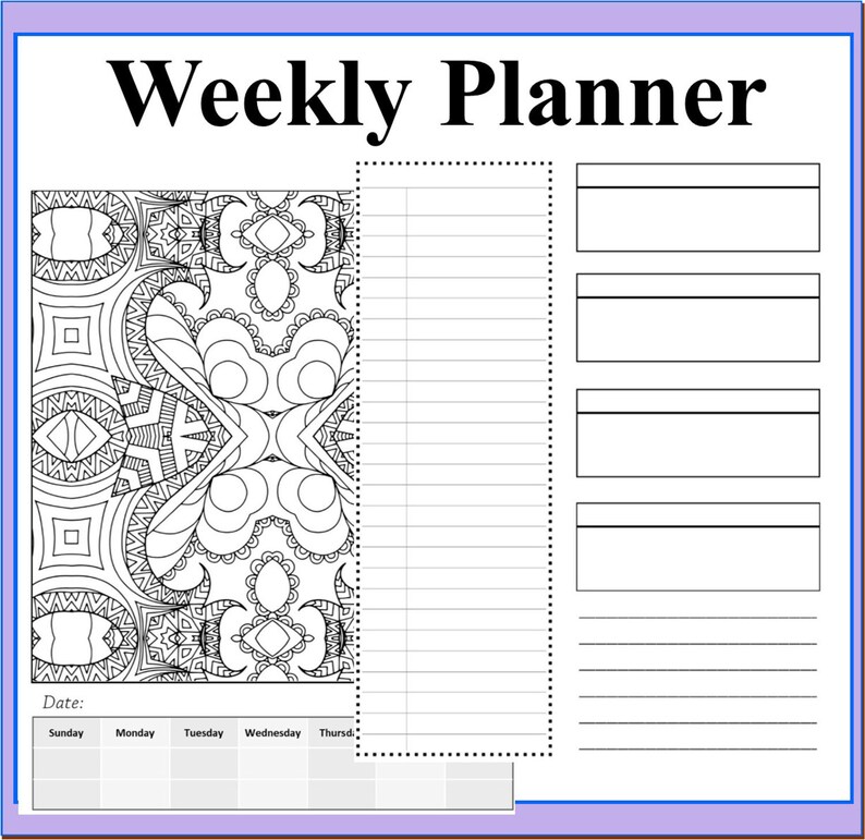 Weekly Planner Coloring and Journaling Binder: Weekly Goal - Etsy