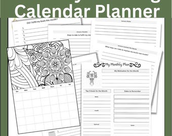 Monthly Coloring Planner: Goal Setting & Reflections (Undated)