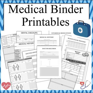 Carpetas médicas imprimibles - Hojas de salud y bienestar - Conjunto de imprimibles médicos - Realice un seguimiento de la información médica