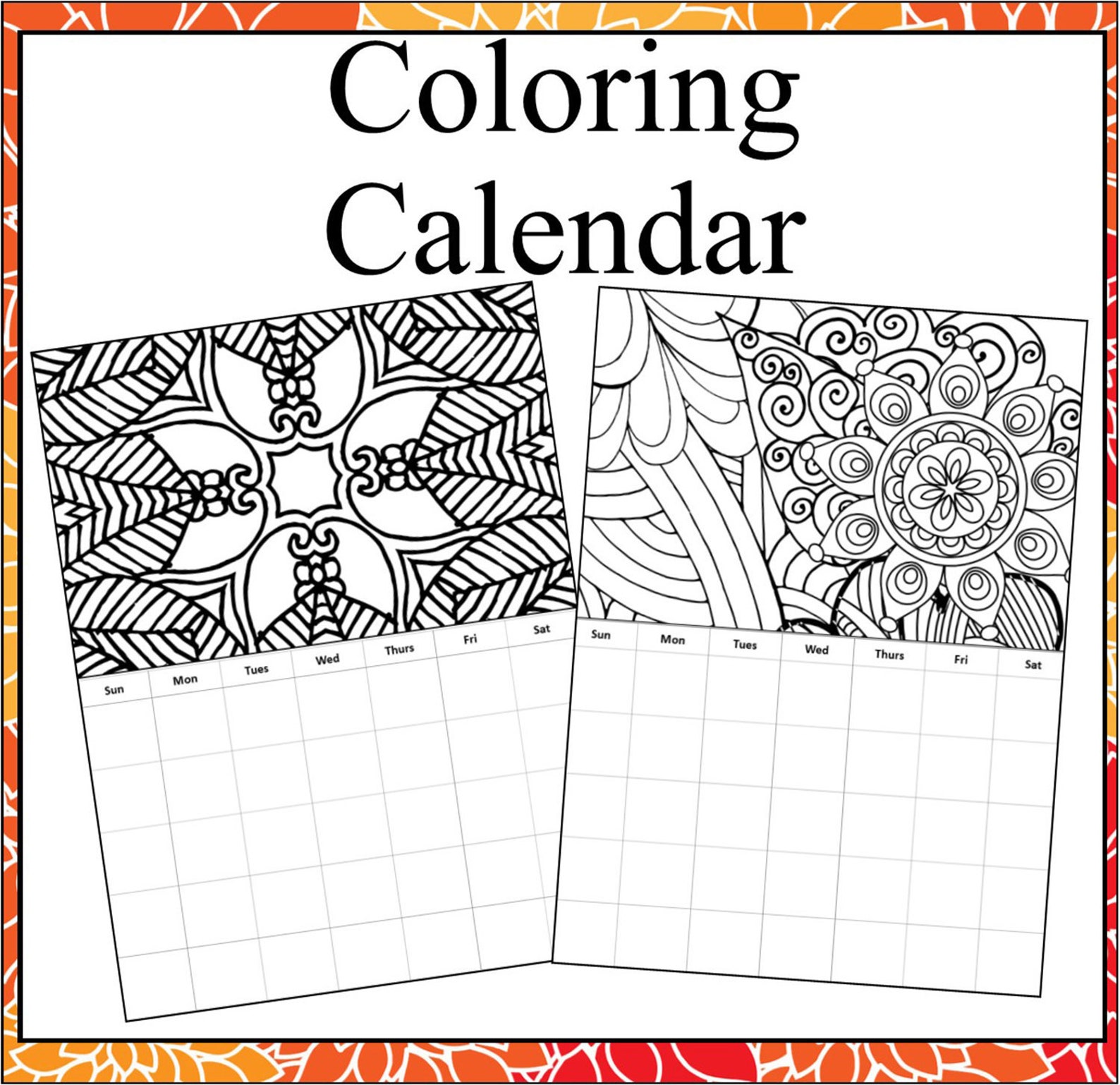 Monthly Coloring Calendars 12 Coloring Calendar Pages Months Etsy