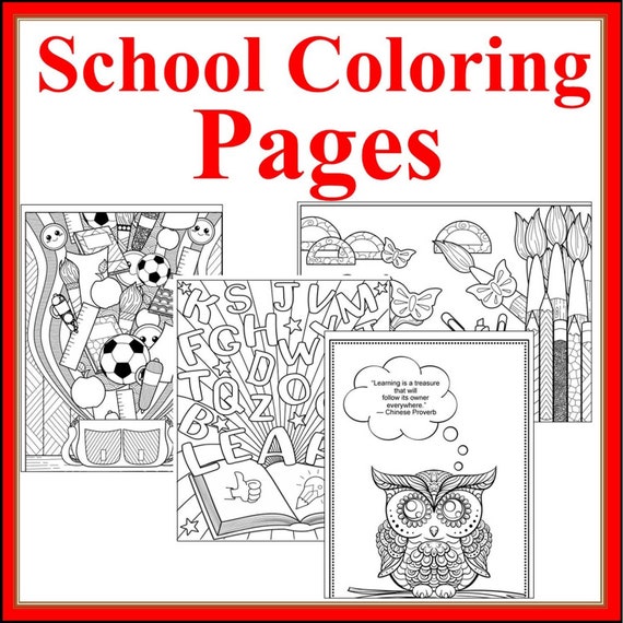 School Theme Coloring Pages for School Art Projects or | Etsy
