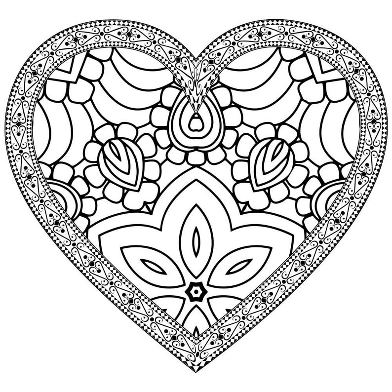 Heart and Valentine Theme Zentangle and Mandala Coloring Book Pages 50