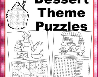 Dessert Theme Puzzle Book – 100 Printable Sudoku, Word Search & Maze Puzzles
