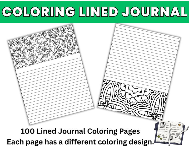 Linned Pattern Color Page Coloring Journal: 100 Lined Printable Pages (digital Download) - Etsy