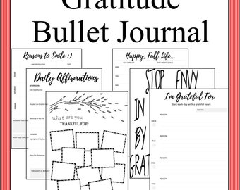 Gratitude Bullet Journal- Mindful Reflection on Daily Gratitude- Positive Thinking with Bullet Journaling- A5, A4, 8x10, & US Letter Sizes