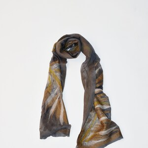 Floral gray silk scarf, felted silk scarf, minimalist felted silk and wool scarf image 7