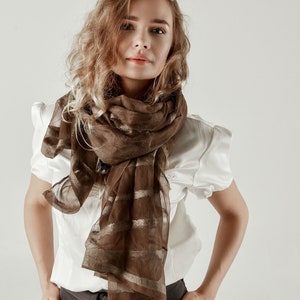 brown felt scarf, felted scarf, light brown felted scarf, scarf with flowers, stylish scarf, handmade scarf, elegant scarf image 5