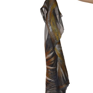 Floral gray silk scarf, felted silk scarf, minimalist felted silk and wool scarf image 5