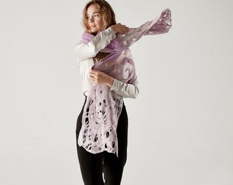 purple felted scarf, elegant nuno felted scarf, handmade silk and wool , brown scarf, handmade silk scarf