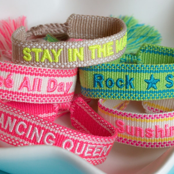 Neon Embroidered Woven Bracelets