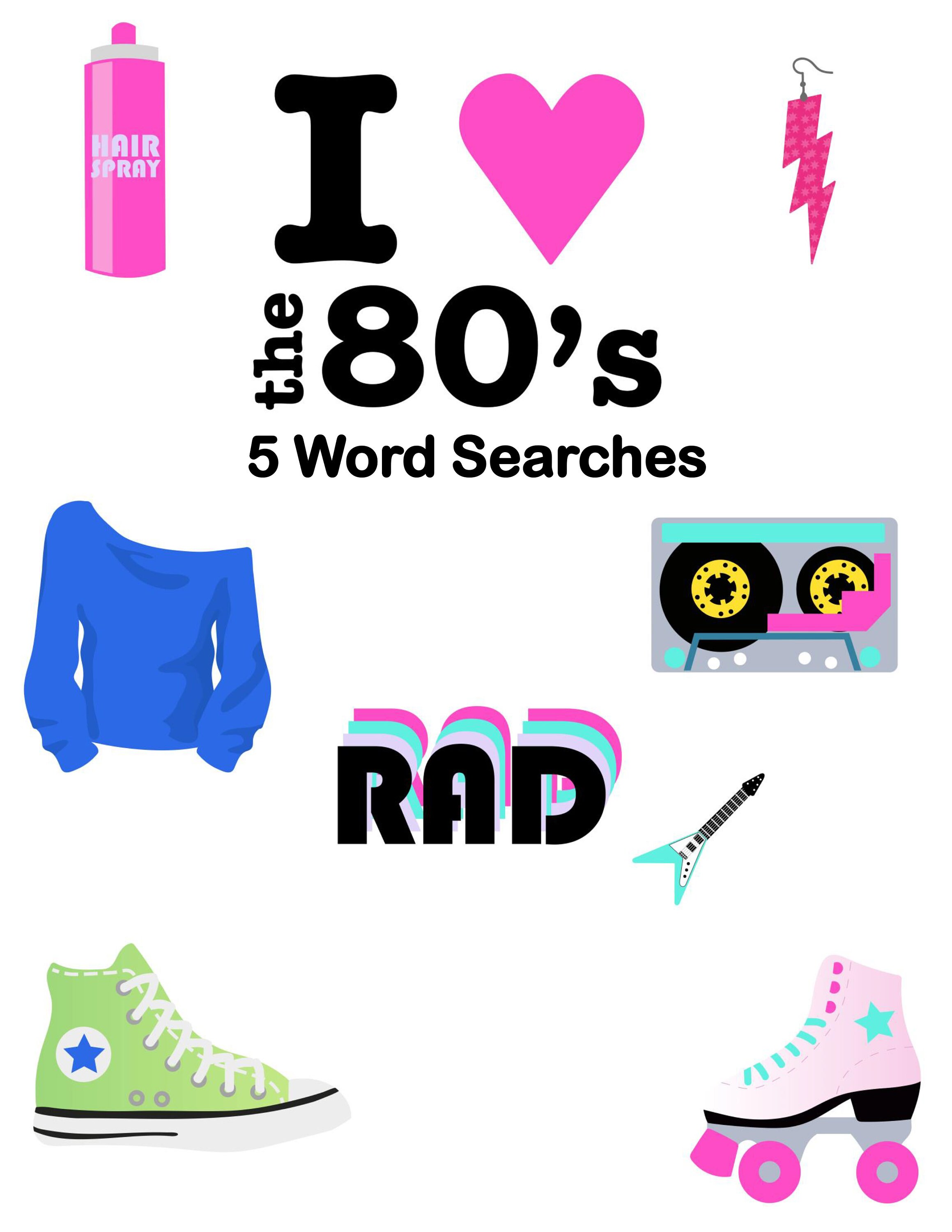 I Love the 80's Word Search Puzzles 5 each with solutions Etsy España