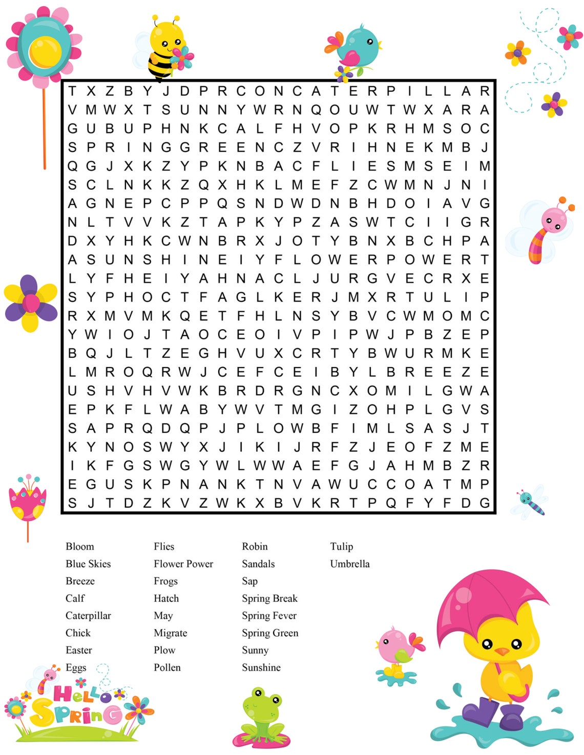 Spring Word Searches for Kids Color and Black and White - Etsy