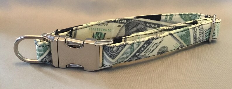 cotton American Money Dog Collar metal hardware adjustable dog collar fun dog collar handmade green and black soft fabric dog collar