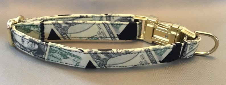 cotton American Money Dog Collar metal hardware adjustable dog collar fun dog collar handmade green and black soft fabric dog collar