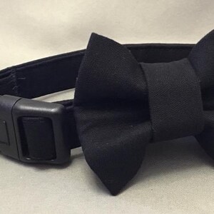 Bayou Angel Basic Black Dog Collar with Optional, Detachable Bow/Bow Tie, Basic Black Leash with brass or nickel snap hook, Kona cotton image 1