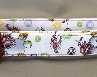 Bayou Angel Crawfish Boil Dog Collar; soft, cotton fabric; handmade dog collar; adjustable dog collar; washable dog collar; fun dog collar