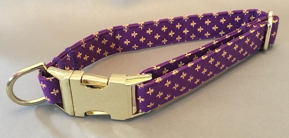 Bayou Angel Fleur De Lis Yellow on Purple Dog Collar Handmade