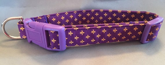Bayou Angel Fleur De Lis Yellow on Purple Dog Collar, LSU Football