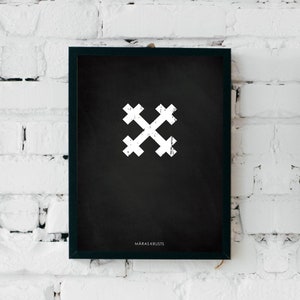 MĀRAS KRUSTS Latvian Ethnographic Symbols matte chalkboard poster, Ancient Baltic sign wall art