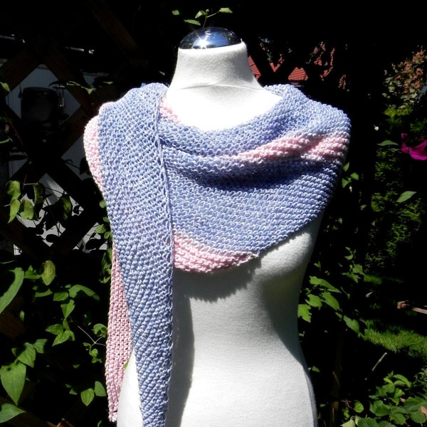 DREIECKSTUCH HANDGESTRICKTES SOMMERTUCH Denim Rosa Schaltuch